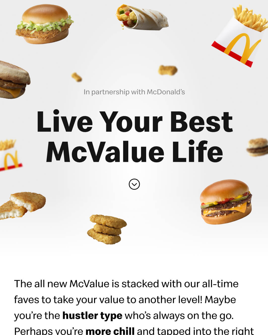 Live Your Best McValue Life landing screen