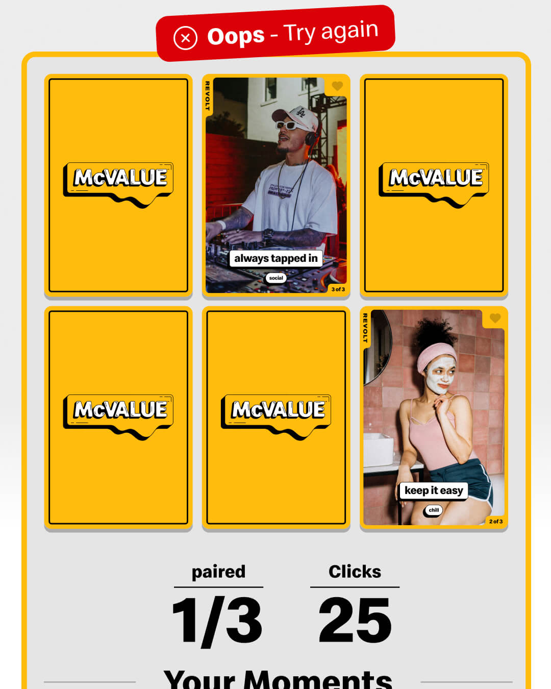 In-game card matching with paired combos and score