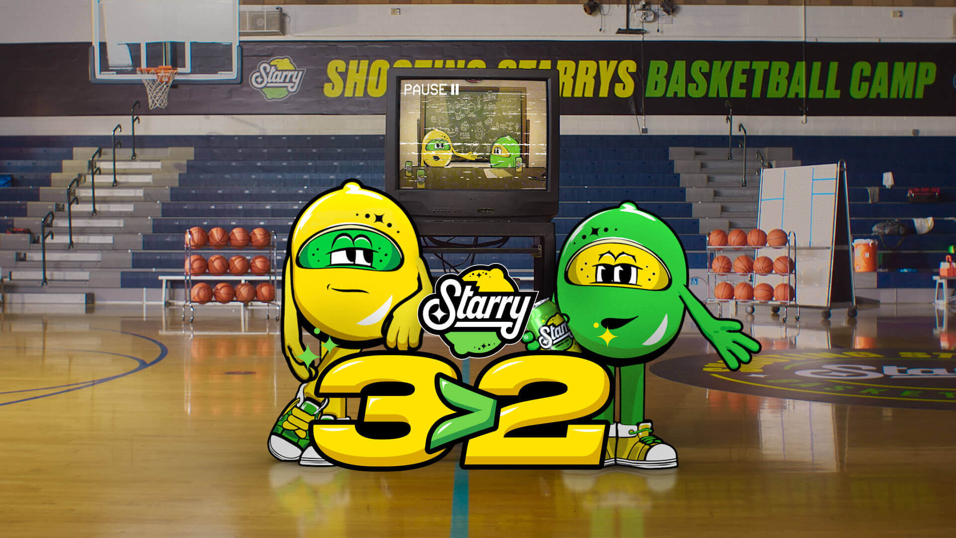 Shooting Starrys Basketball Camp key art with the Starry characters