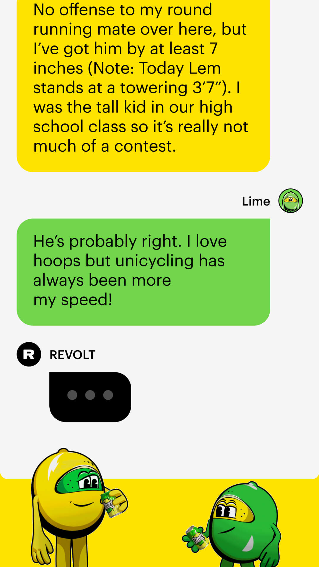 Chat exchange between Lem and Lime about hoops