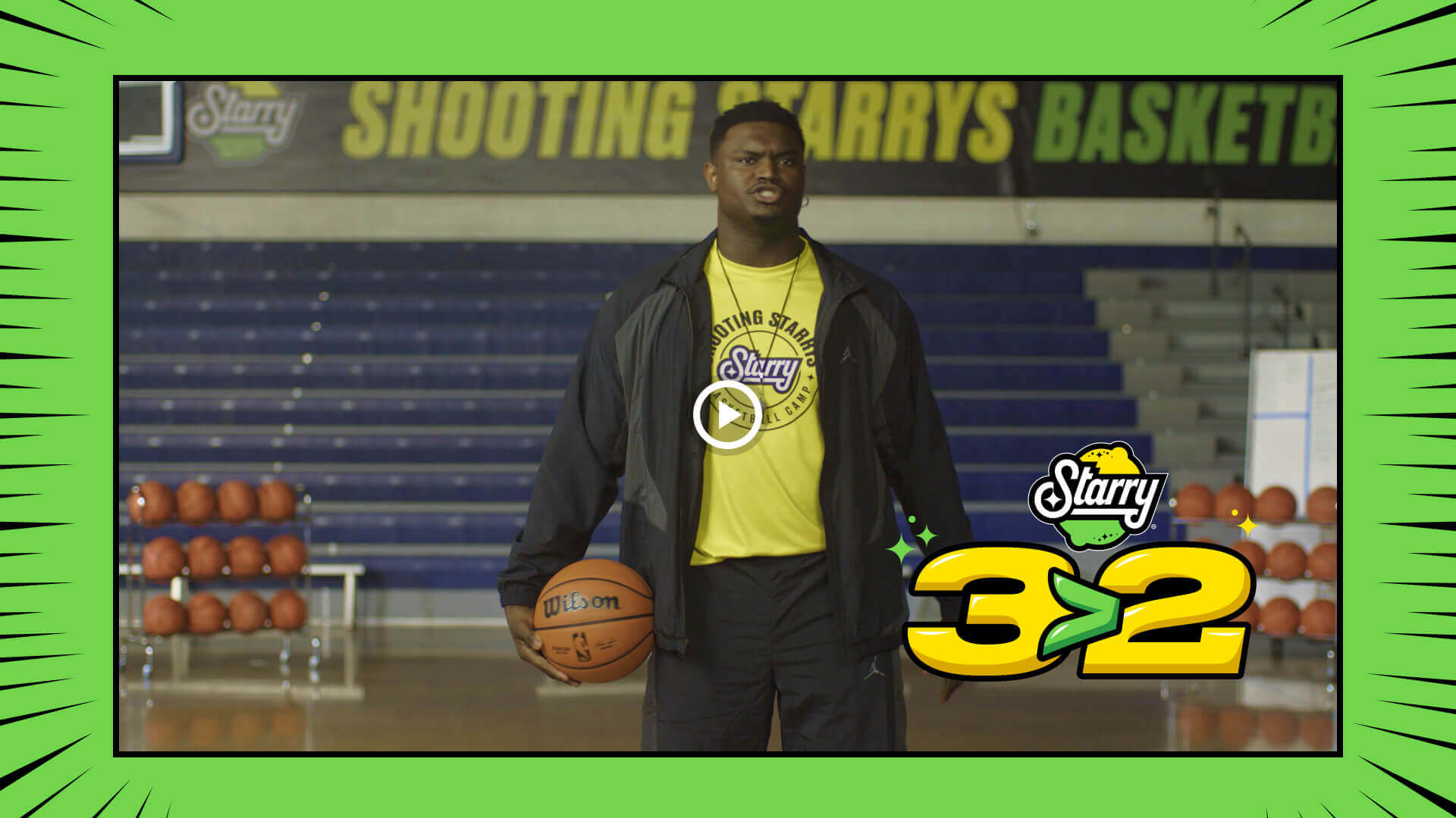 Shooting Starrys Basketball Camp film still with a player holding basketballs
